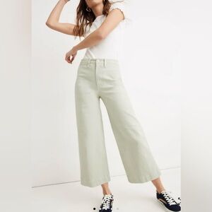 Madewell Emmett Wide Leg Cropped Green Pants Size 26 NWT